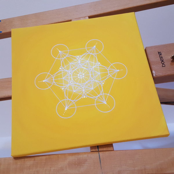 Energiebild * Würfel des Metatron * Acryl * gelb * 30x30 cm