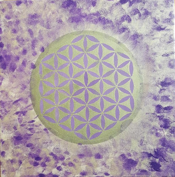Energiebild * Blume des Lebens * Acryl * violett & silber * 30x30 cm