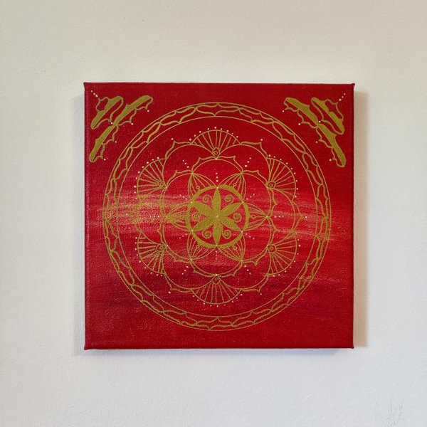 Energiebild * Mandala No. 1 * Acryl * rot & gold * 20x20 cm