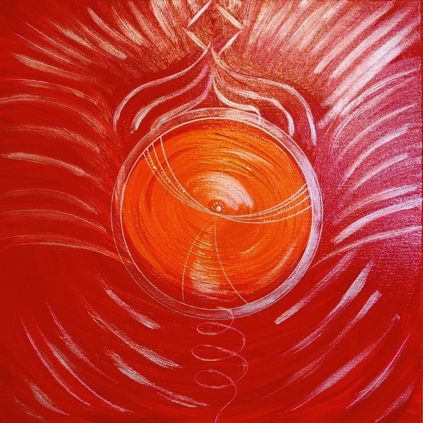 Energiebild * Engel der Weiblichkeit * Acryl * rot-orange & silber * 40x40 cm