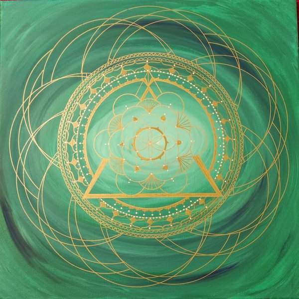 Energiebild * Mandala No. 7 * Du bist auf deinem Seelenweg * grün-blau & gold * 40x40 cm
